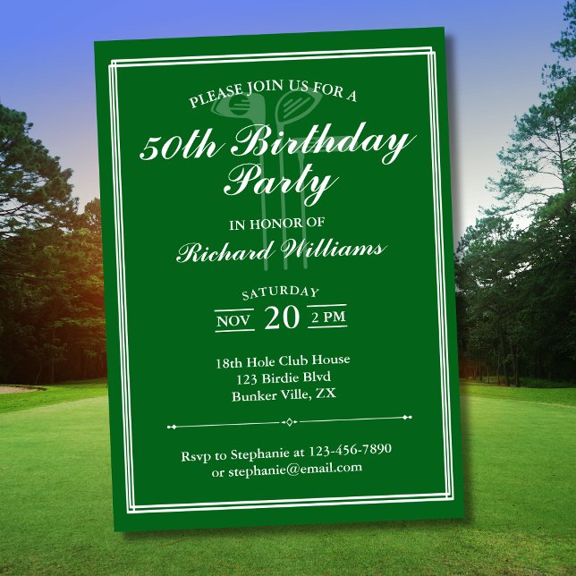 Classic Golf Theme Green White 50th Birthday Invitation (Creator Uploaded)