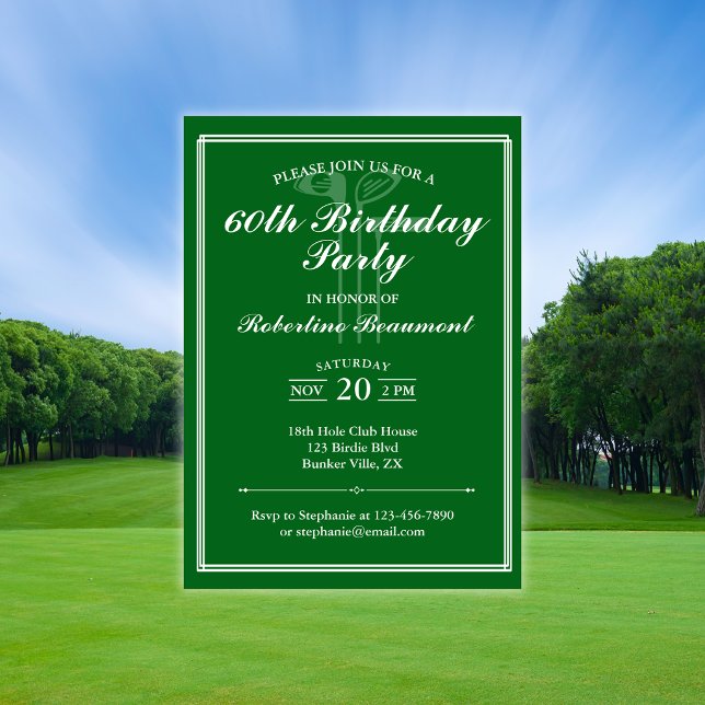 Classic Golf Theme Green White 60th Birthday Invit Invitation (Creator Uploaded)