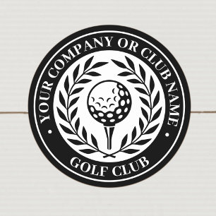 Classic Golf Victory Wreath Custom Name Black Round Sticker