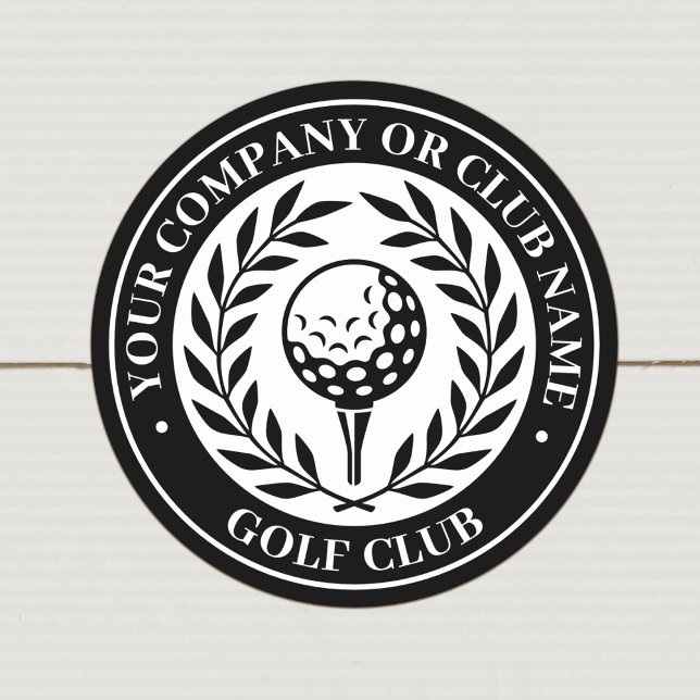 Classic Golf Victory Wreath Custom Name Black Round Sticker (Creator Uploaded)