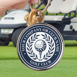 Classic Golf Victory Wreath Custom Name Navy Key Ring