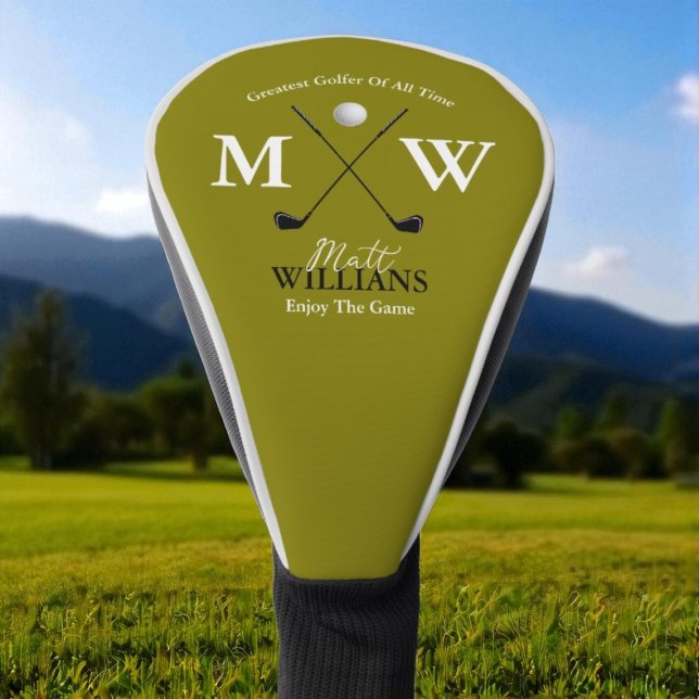 Classic Golfer Monogram Custom Olive Golf Head Cover (Creator Uploaded)