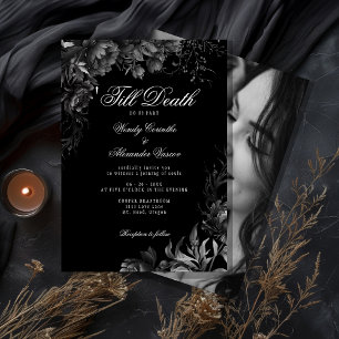 Classic Gothic Black 'Till Death Wedding Photo Invitation