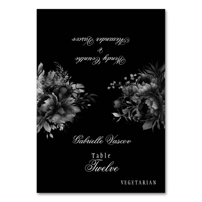 Classic Gothic Black Wedding Foldable Place Card (Front)
