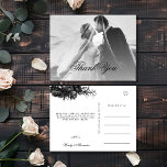 Classic Gothic Black Wedding Photo Thank You Postcard<br><div class="desc">Introducing the timeless allure of our Classic Gothic Black Wedding Photo Thank You Postcard design, where elegance meets the ethereal. An enchanting touch of dark romance adorned with intricate botanical motifs, featuring black backgrounds embellished with lush peonies and delicate roses that exude a moody sophistication perfect for your special day....</div>