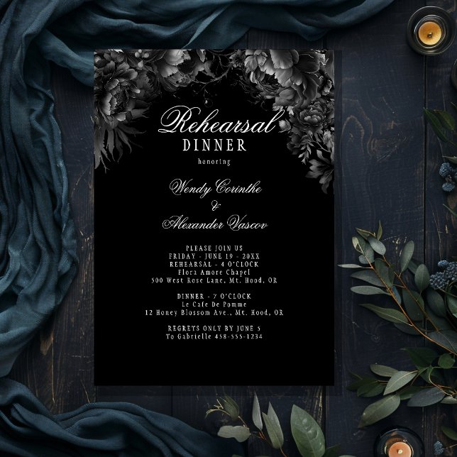 Classic Gothic Black Wedding Rehearsal Dinner Invitation (Creator Uploaded)