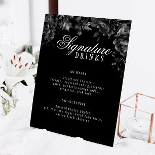 Classic Gothic Black Wedding Signature Drinks Pedestal Sign