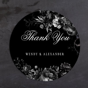 Classic Gothic Black Wedding Thank You Round Sticker