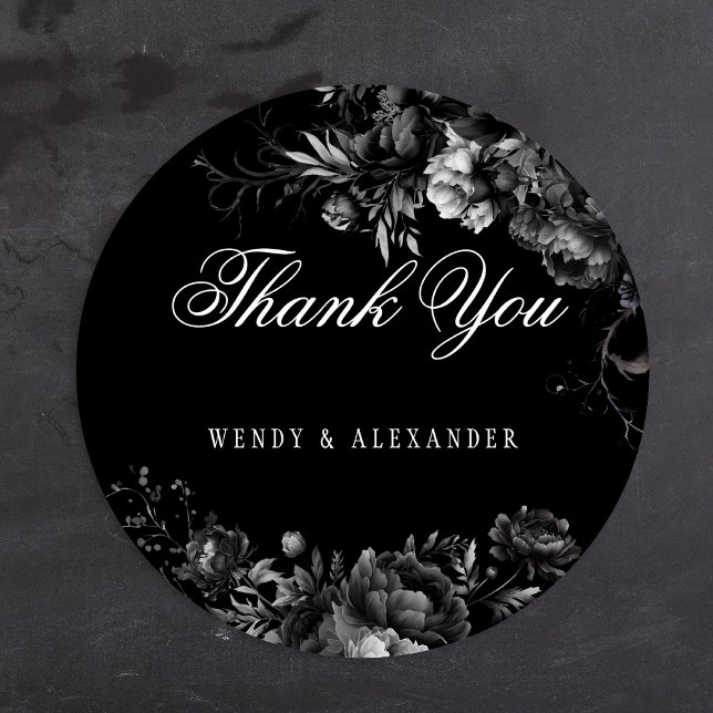 Classic Gothic Black Wedding Thank You Round Sticker (Creator Uploaded)