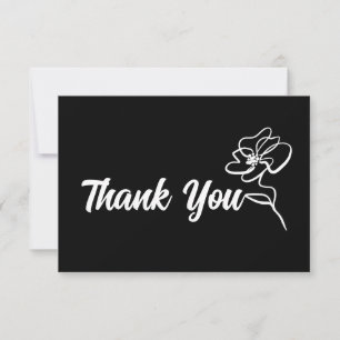 Classic Gothic Pure Black Floral Sketch Thank You Card