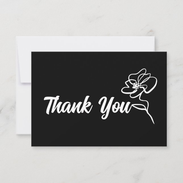 Classic Gothic Pure Black Floral Sketch  Thank You Card (Front)