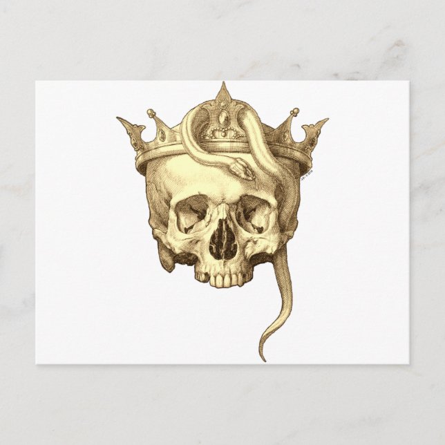 Classic Gothic Skull and Snake Crown Monotone Postcard (Front)