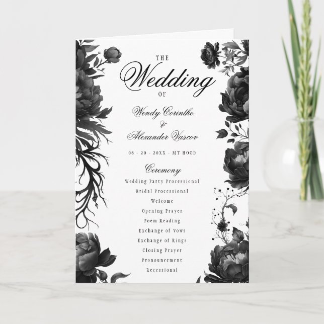 Classic Gothic White Wedding Folded Program Programme (Front)