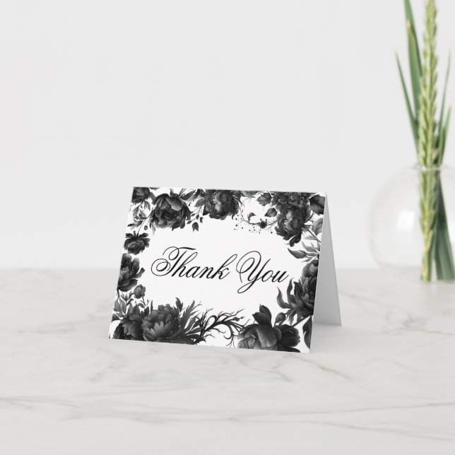 Classic Gothic White Wedding Folded Thank You Card (Front)