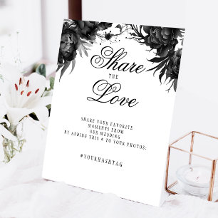 Classic Gothic White Wedding Hashtag Pedestal Sign