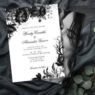 Classic Gothic White Wedding Photo Invitation