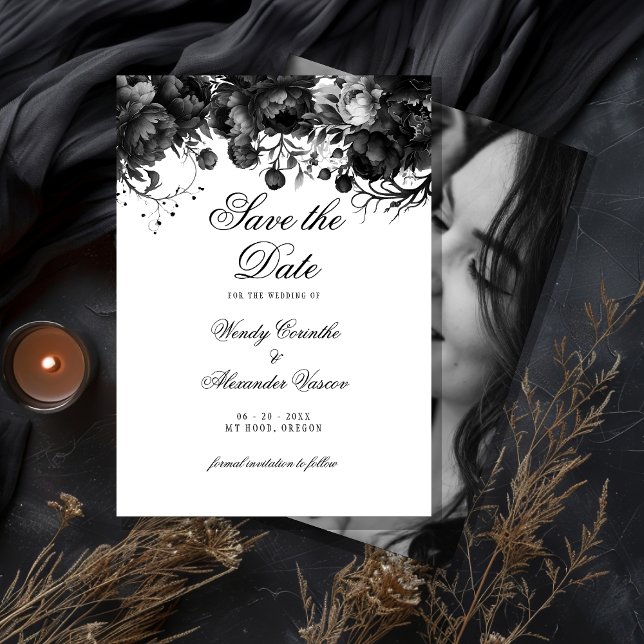 Classic Gothic White Wedding Photo Save The Date (Creator Uploaded)