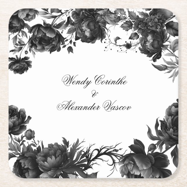 Classic Gothic White Wedding Square Paper Coaster (Front)
