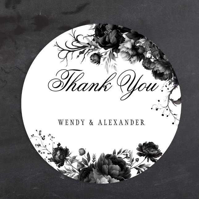 Classic Gothic White Wedding Thank You Classic Round Sticker (Creator Uploaded)