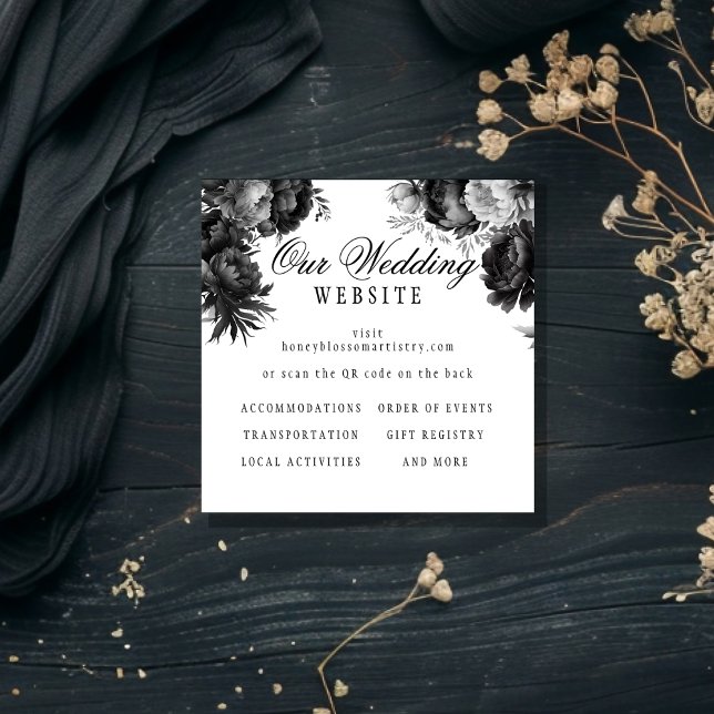 Classic Gothic White Wedding Website QR Code Enclosure Card (Creator Uploaded)