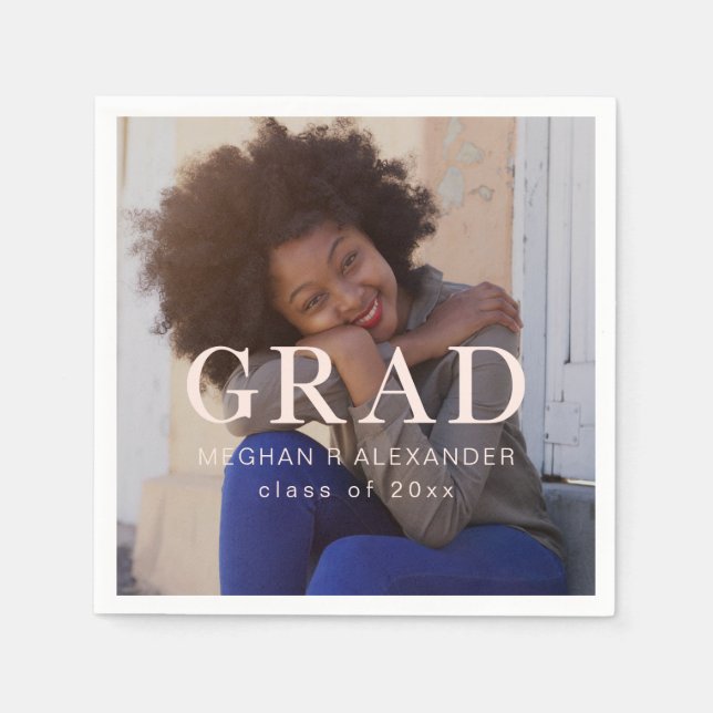 Classic Graduate Photo and Name Napkin (Front)