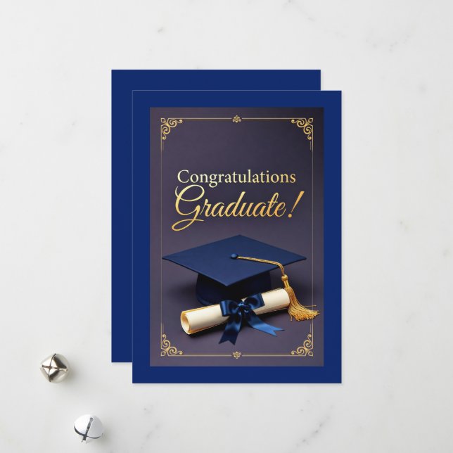 Classic Graduation Achievement Theme Holiday Card (Front/Back In Situ)