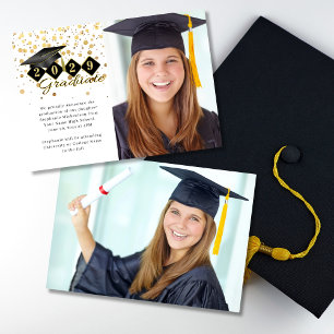 Classic Graduation Cap Black Gold Photo Announcement