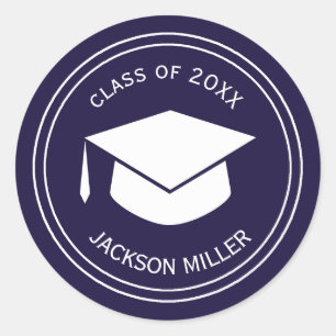 Classic Graduation Cap  Deep Blue Graduate Round Sticker