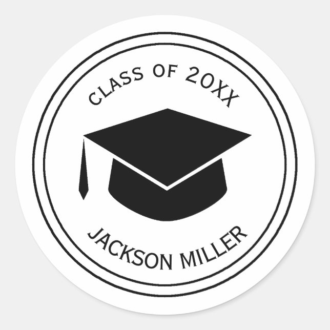 Classic Graduation Cap Personalised Graduate name Classic Round Sticker (Front)
