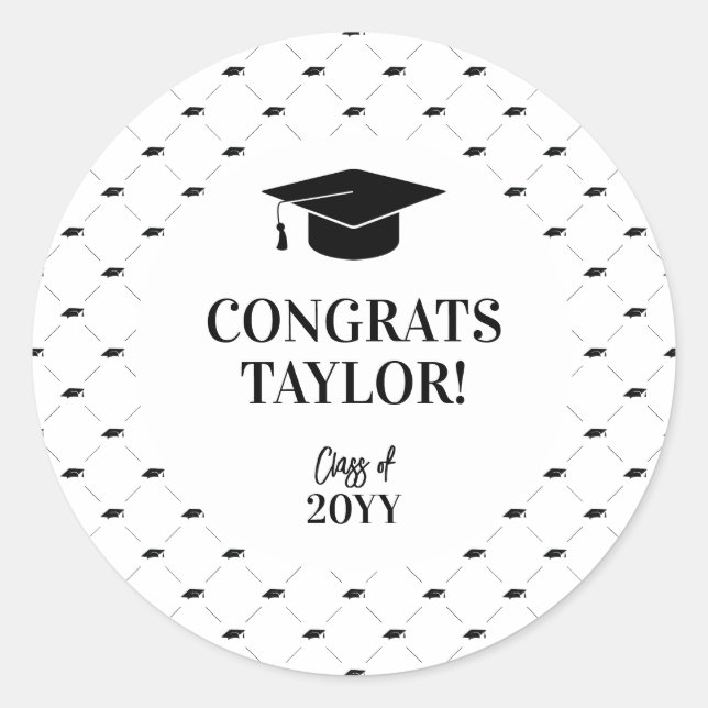Classic Graduation Cap Personalised Round Sticker (Front)