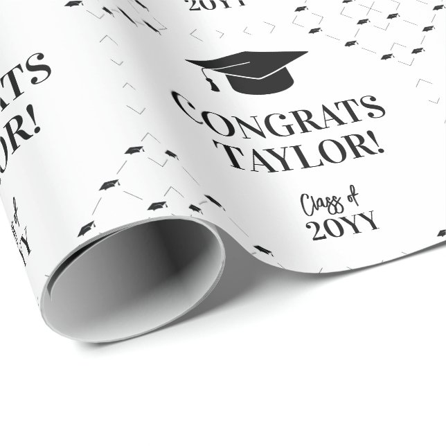 Classic Graduation Cap Personalised Wrapping Paper (Roll Corner)