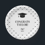 Classic Graduation Cap Personalized Paper Plate<br><div class="desc">Celebrate your graduate in timeless style with these classic graduation cap plates, designed to bring a polished and cohesive look to your party table. Featuring a clean, elegant layout with a traditional mortarboard motif, this design pairs beautifully with both modern and formal graduation themes. Perfect for serving desserts, appetizers, or...</div>