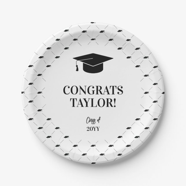 Classic Graduation Cap Personalized Paper Plate (Front)