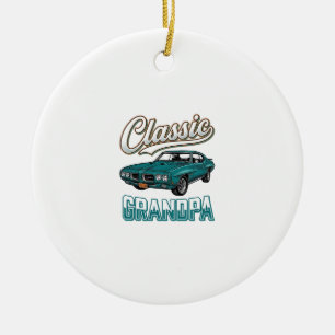 Classic Grandpa Vintage Car T-Shirt Design_1 Ceramic Tree Decoration