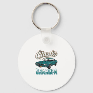 Classic Grandpa Vintage Car T-Shirt Design_1 Key Ring