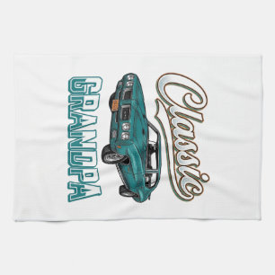 Classic Grandpa Vintage Car T-Shirt Design_1 Tea Towel