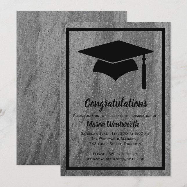 Classic Granite Graduation Invitation - black (Front/Back)