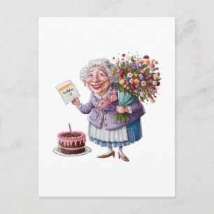 Classic Granny Bday with Giant Flowers Holiday Postcard
