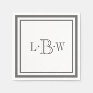 Classic Gray Border Monogrammed Napkin