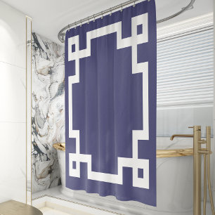 Classic Greek Key Border Navy Blue White Shower Curtain