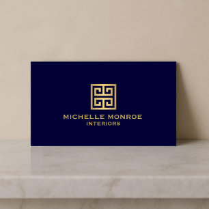 Classic Greek Key Designer Logo Gold/Navy Blue Business Card