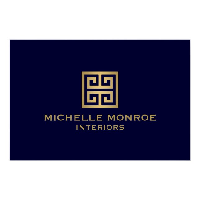 Classic Greek Key Gold/Navy Blue Logo Download Poster (Front)