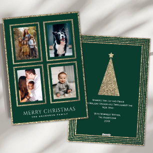 Classic Green and Gold Christmas Photo Collage Holiday Card