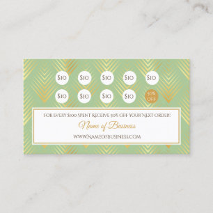 Classic Green and Gold Pattern Loyalty Punch Card