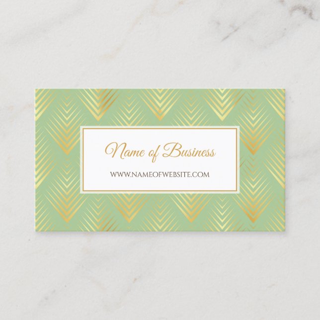 Classic Green and Gold Pattern With Business Name Card (Front)