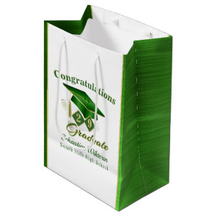 Classic Green and Gold Personalised Graduation Medium Gift Bag