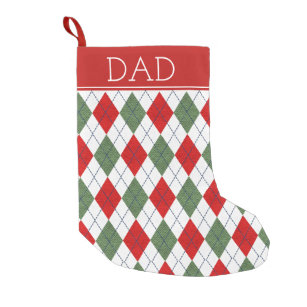 Classic Green and Red Argyle Small Christmas Stocking