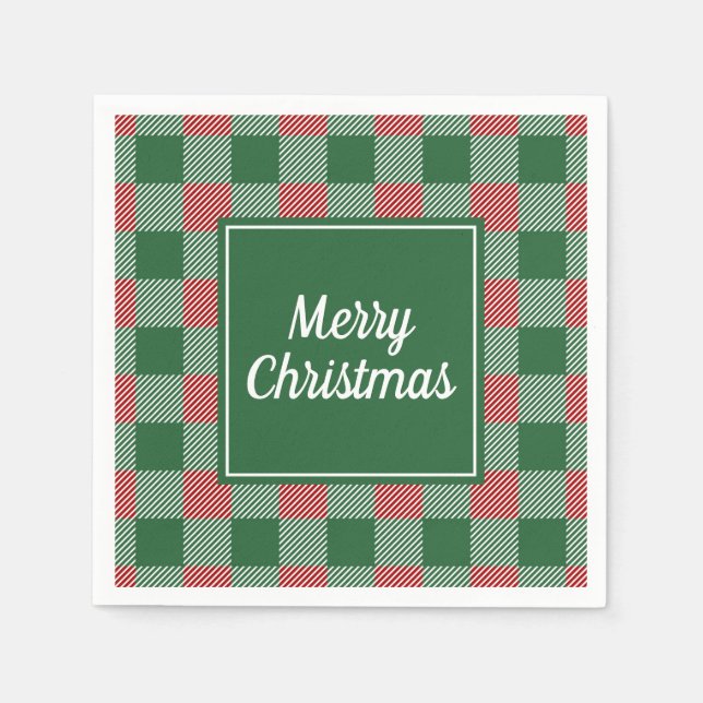 Classic Green And Red Plaid Christmas Napkin (Front)