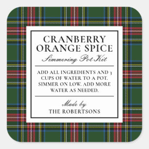 Classic Green and Red Plaid Holiday Simmer Pot Kit Square Sticker