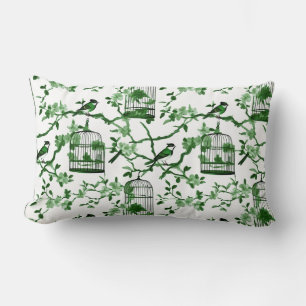 Classic Green and White Chinoiserie Birdcage Lumbar Cushion